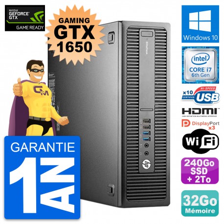 PC HP 800 G2 SFF Gaming GTX 1650 i7-6700 RAM 32Go 240Go SSD + 2To Windows 10