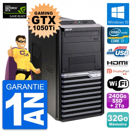 PC Acer M4630G Gaming GTX 1050 Ti i7-4790 RAM 32Go 240Go SSD + 2To Windows 10