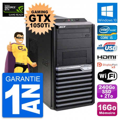 PC Acer M4630G Gaming GTX 1050 Ti i5-4570 RAM 16Go 240Go SSD + 2To Windows 10