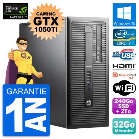 PC HP 800 G1 Gaming GTX 1050Ti i7-4790 RAM 32Go 240Go SSD + 2To Windows 10