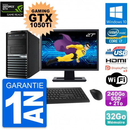PC Acer M4630G Gaming GTX 1050 Ti i7-4790 RAM 32Go 240Go SSD + 2To Windows 10