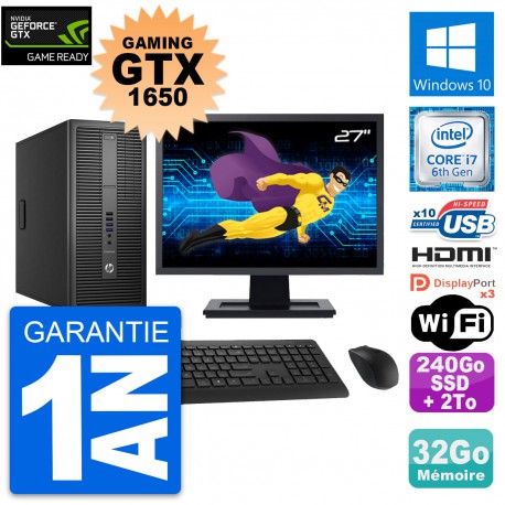 PC Tour HP 800 G2 Gaming GTX 1650 i7-6700 RAM 32Go 240Go SSD + 2To Windows 10