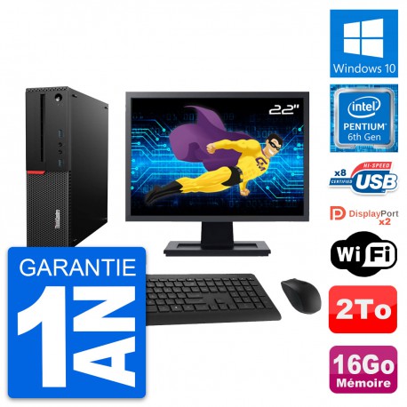 PC Lenovo M800 SFF Ecran 22" Intel G4400 RAM 16Go Disque Dur 2To Windows 10 Wifi