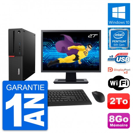 PC Lenovo M800 SFF Ecran 27" Intel G4400 RAM 8Go Disque Dur 2To Windows 10 Wifi