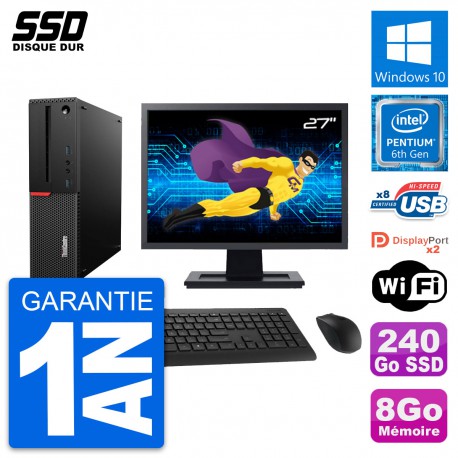 PC Lenovo M800 SFF Ecran 27" Intel G4400 RAM 8Go SSD 240Go Windows 10 Wifi