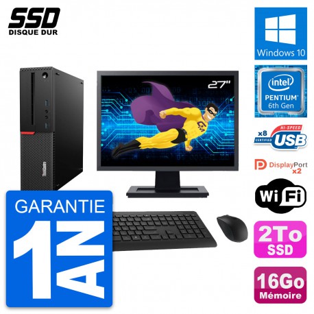 PC Lenovo M800 SFF Ecran 27" Intel G4400 RAM 16Go SSD 2To Windows 10 Wifi