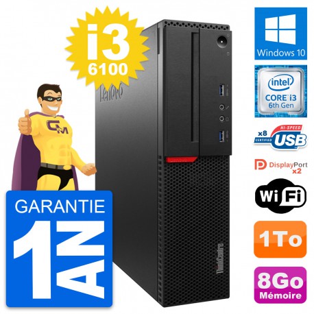 PC Lenovo ThinkCentre M800 SFF Intel i3-6100 RAM 8Go Disque 1To Windows 10 Wifi