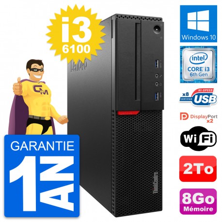 PC Lenovo ThinkCentre M800 SFF Intel i3-6100 RAM 8Go Disque 2To Windows 10 Wifi