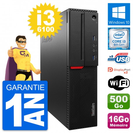 PC Lenovo ThinkCentre M800 SFF i3-6100 RAM 16Go Disque 500Go Windows 10 Wifi