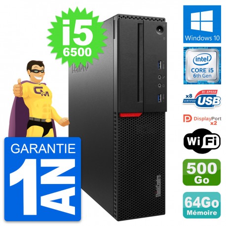 PC Lenovo ThinkCentre M800 SFF i5-6500 RAM 64Go Disque 500Go Windows 10 Wifi