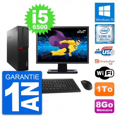 PC Lenovo M800 SFF Ecran 22" Intel i5-6500 RAM 8Go Disque 1To Windows 10 Wifi