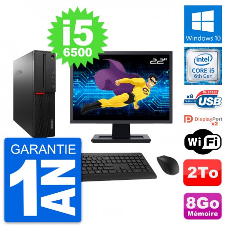 PC Lenovo M800 SFF Ecran 22" Intel i5-6500 RAM 8Go Disque 2To Windows 10 Wifi