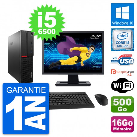 PC Lenovo M800 SFF Ecran 22" Intel i5-6500 RAM 16Go Disque 500Go Windows 10 Wifi
