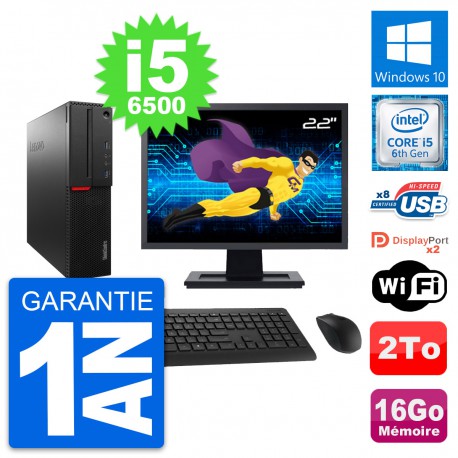 PC Lenovo M800 SFF Ecran 22" Intel i5-6500 RAM 16Go Disque 2To Windows 10 Wifi