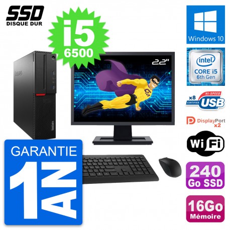 PC Lenovo M800 SFF Ecran 22" Intel i5-6500 RAM 16Go SSD 240Go Windows 10 Wifi