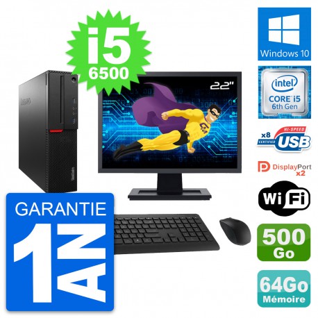PC Lenovo M800 SFF Ecran 22" i5-6500 RAM 64Go Disque Dur 500Go Windows 10 Wifi