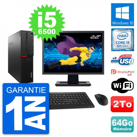 PC Lenovo M800 SFF Ecran 22" Intel i5-6500 RAM 64Go Disque 2To Windows 10 Wifi