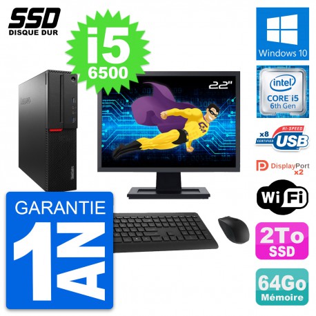 PC Lenovo M800 SFF Ecran 22" Intel Core i5-6500 RAM 64Go SSD 2To Windows 10 Wifi