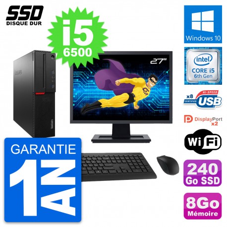 PC Lenovo M800 SFF Ecran 27" Intel i5-6500 RAM 8Go SSD 240Go Windows 10 Wifi