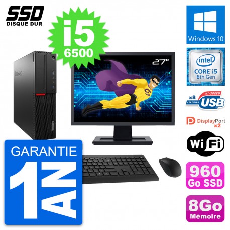 PC Lenovo M800 SFF Ecran 27" Intel i5-6500 RAM 8Go SSD 960Go Windows 10 Wifi