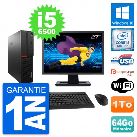 PC Lenovo M800 SFF Ecran 27" Intel i5-6500 RAM 64Go Disque 1To Windows 10 Wifi