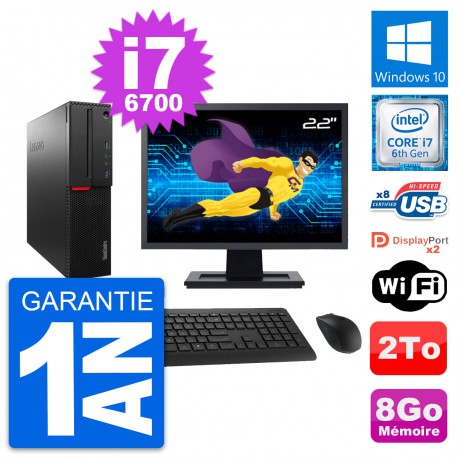 PC Lenovo M800 SFF Ecran 22" Intel i7-6700 RAM 8Go Disque 2To Windows 10 Wifi