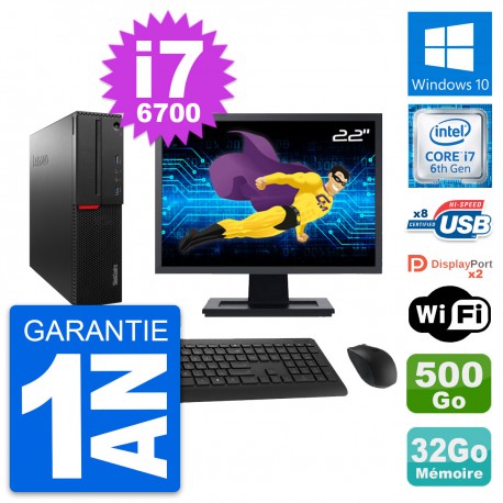 PC Lenovo M800 SFF Ecran 22" i7-6700 RAM 32Go Disque Dur 500Go Windows 10 Wifi
