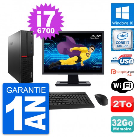 PC Lenovo M800 SFF Ecran 22" Intel i7-6700 RAM 32Go Disque 2To Windows 10 Wifi