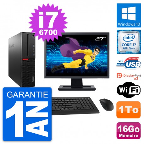 PC Lenovo M800 SFF Ecran 27" Intel i7-6700 RAM 16Go Disque 1To Windows 10 Wifi
