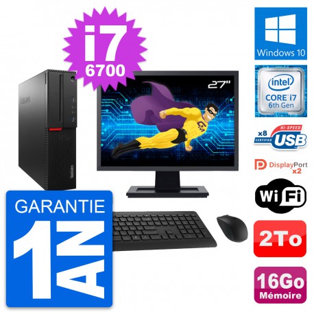 PC Lenovo M800 SFF Ecran 27" Intel i7-6700 RAM 16Go Disque 2To Windows 10 Wifi