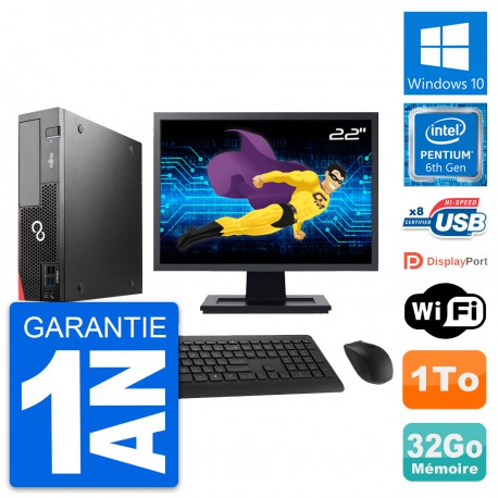 PC Fujitsu D556 DT Ecran 22" Intel G4400 RAM 32Go Disque Dur 1To Windows 10 Wifi