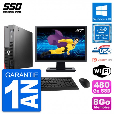PC Fujitsu D556 DT Ecran 27" Intel G4400 RAM 8Go SSD 480Go Windows 10 Wifi