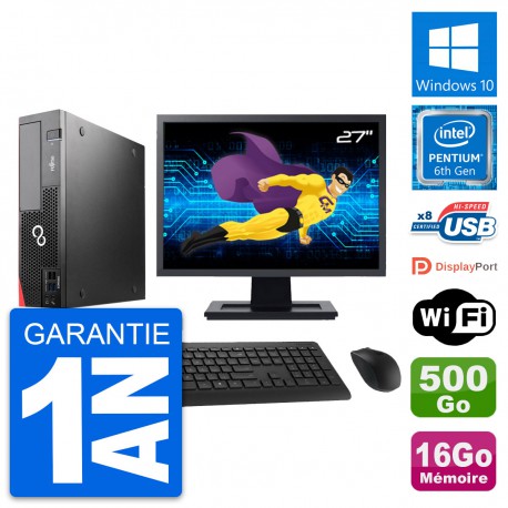 PC Fujitsu D556 DT Ecran 27" Intel G4400 RAM 16Go Disque 500Go Windows 10 Wifi