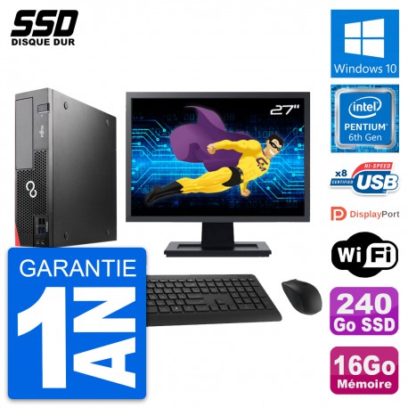PC Fujitsu D556 DT Ecran 27" Intel G4400 RAM 16Go SSD 240Go Windows 10 Wifi