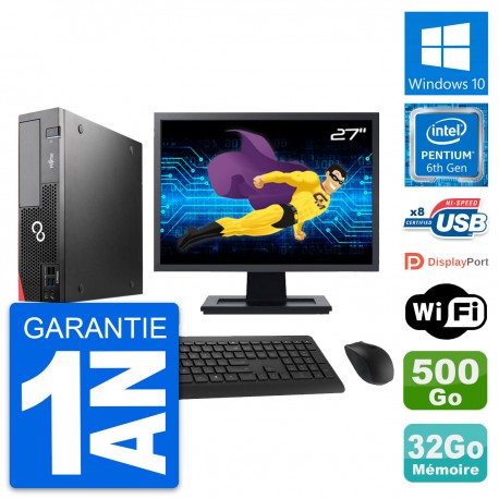 PC Fujitsu D556 DT Ecran 27" Intel G4400 RAM 32Go Disque 500Go Windows 10 Wifi
