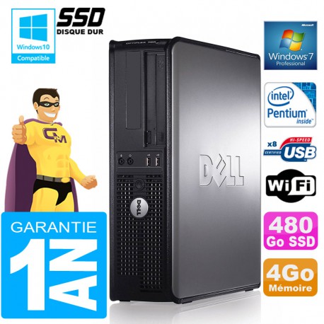 PC DELL 780 DT Intel E5300 Ram 4Go Disque 480 Go SSD Graveur DVD Wifi W7