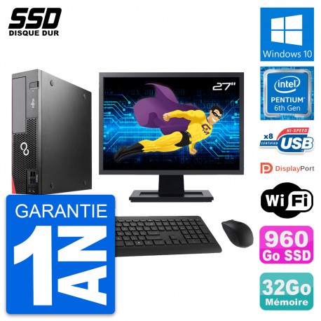 PC Fujitsu D556 DT Ecran 27" Intel G4400 RAM 32Go SSD 960Go Windows 10 Wifi