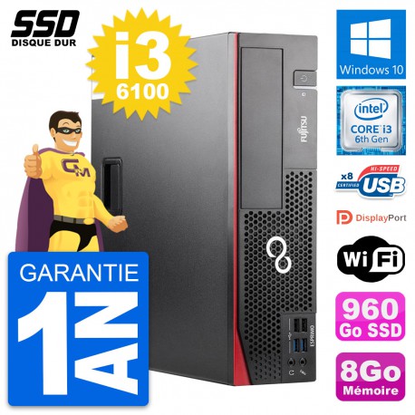PC Fujitsu Esprimo D556 DT Intel Core i3-6100 RAM 8Go SSD 960Go Windows 10 Wifi
