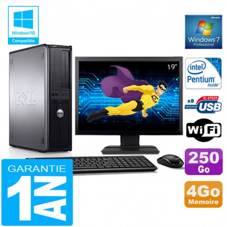 PC DELL 780 DT Intel E5300 Ram 4Go Disque 250 Go Wifi W7 Ecran 19"