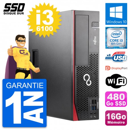 PC Fujitsu Esprimo D556 DT Intel Core i3-6100 RAM 16Go SSD 480Go Windows 10 Wifi