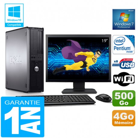 PC DELL 780 DT Intel E5300 Ram 4Go Disque 500 Go Wifi W7 Ecran 19"