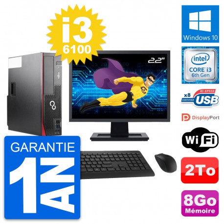 PC Fujitsu D556 DT Ecran 22" Intel i3-6100 RAM 8Go Disque 2To Windows 10 Wifi