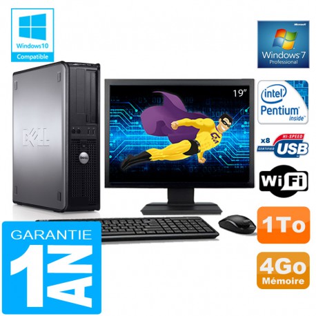 PC DELL 780 DT Intel E5300 Ram 4Go Disque 1 To Wifi W7 Ecran 19"