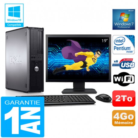 PC DELL 780 DT Intel E5300 Ram 4Go Disque 2 To Wifi W7 Ecran 19"