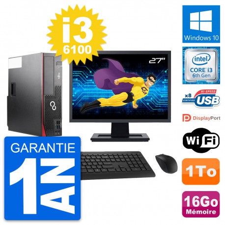 PC Fujitsu D556 DT Ecran 27" Intel i3-6100 RAM 16Go Disque 1To Windows 10 Wifi