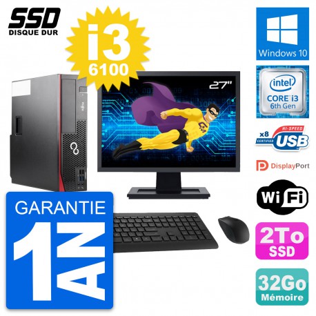 PC Fujitsu D556 DT Ecran 27" Intel Core i3-6100 RAM 32Go SSD 2To Windows 10 Wifi