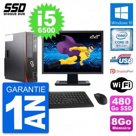 PC Fujitsu D556 DT Ecran 22" Intel i5-6500 RAM 8Go SSD 480Go Windows 10 Wifi