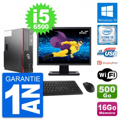 PC Fujitsu D556 DT Ecran 22" Intel i5-6500 RAM 16Go Disque 500Go Windows 10 Wifi