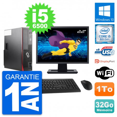 PC Fujitsu D556 DT Ecran 22" Intel i5-6500 RAM 32Go Disque 1To Windows 10 Wifi