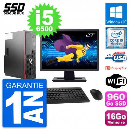 PC Fujitsu D556 DT Ecran 27" Intel i5-6500 RAM 16Go SSD 960Go Windows 10 Wifi